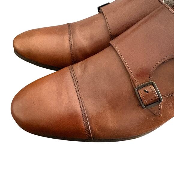 Find Brand Mens Monk Strap Dress Shoes 9 NWT Brown Leather Cap Toe main image 7